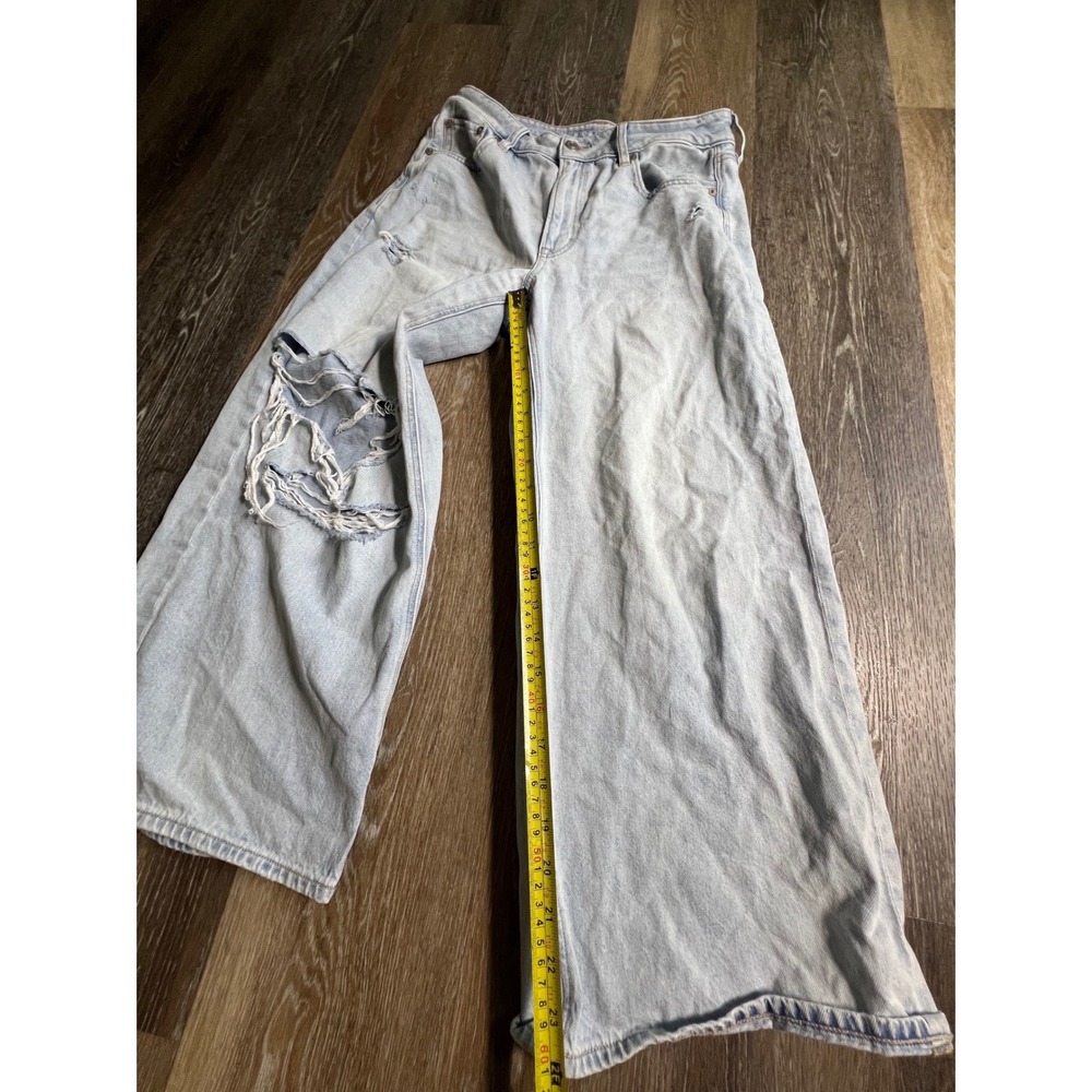 American Eagle Baggy Wide Leg Ankle Jeans Women 6 Short Light Wash Distressed - Picture 5 of 9